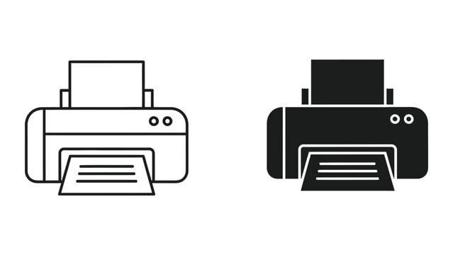 Document Printer Icon Set with Outline and Solid Vector Shapes