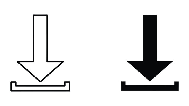 Simple Download Arrow Icon Set in Outline and Solid Vector Design