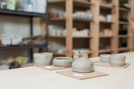 Handcrafted Pottery Collection in Art Studio Space