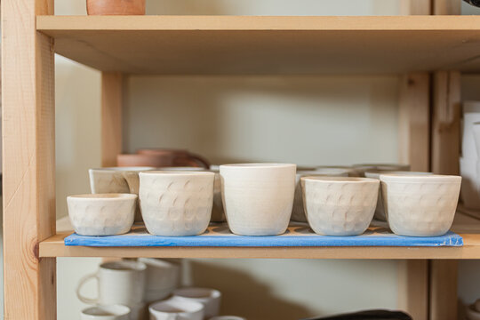 Neatly arranged ceramic workshop elements