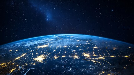 Obraz premium Stunning view of Earth from space with vibrant city lights at night