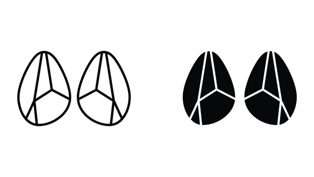 Pair of Eyes Icon - Line Art and Solid Black Forms