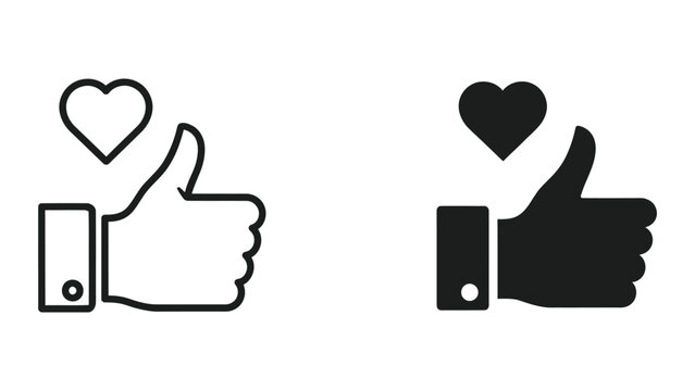Thumbs Up Like Icon with Heart Symbol: Approval, Positive Feedback, and Appreciation