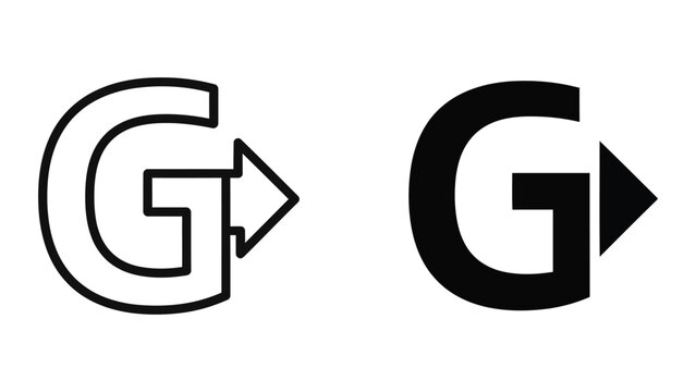 Forward 'G' Letter Icon Set: Outline and Solid Black with Arrow Element