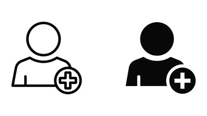 Add User Icon Set: Outline and Solid Black for New Profile or Contact Creation
