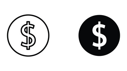 Fototapeta premium Dollar Currency Coin Symbols in Circle Outline and Solid