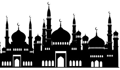 Islamic Mosque Silhouettes Vector Set with Domes and Minarets on White Background © MDMunna