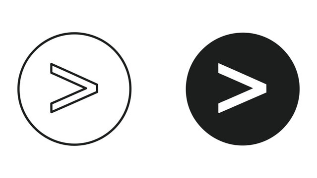 Greater Than Symbol Icons: Circle Outline and Solid Black