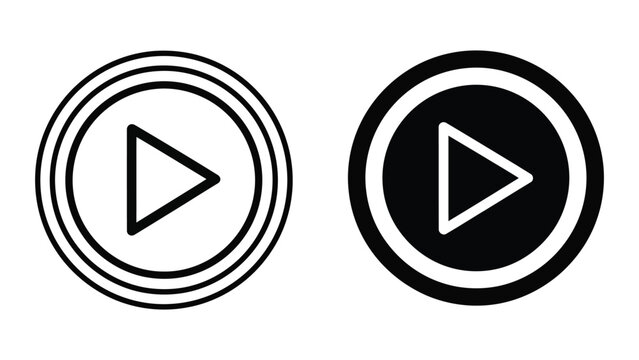 Play Button Icons: Outline and Solid Circle for Media Playback and UI