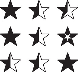 Obraz premium Set of black solid star vector icons and rating symbols isolated on white