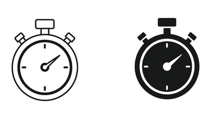 Obraz premium Stopwatch Timer Icon Set - Outline and Solid Black Glyph for Speed, Sport, and Productivity