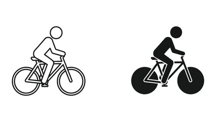 Obraz premium Man cycling icon in outline and silhouette, for active lifestyle and transport