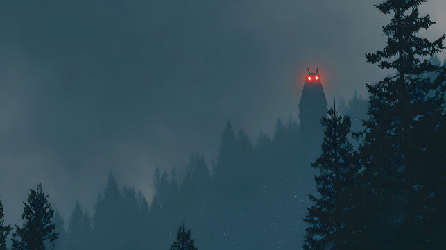 Mothman With Glowing Red Eyes in A Top Of Mountain &ndash; Horror Cryptid Artwork