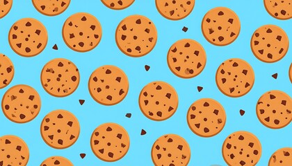 Obraz premium Delicious Chocolate Chip Cookie Pattern on a Light Blue Background.