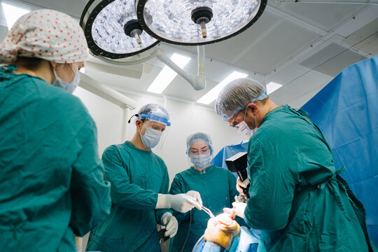 Surgeon team operating in theater