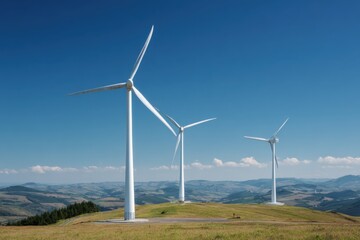 Fototapeta premium Wind Turbines on Rolling Hills Under a Clear Blue Sky