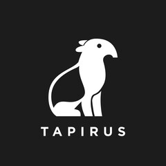 Obraz premium Minimalist White Tapir Logo Design on Black Background - Abstract Modern Stylized Animal Icon Graphic with Tapirus Text