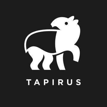 Tapirus Logo Design with Minimalist White Tapir Silhouette on Black Background