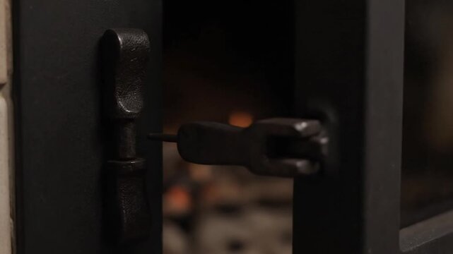 Close-up of old metal door latch.