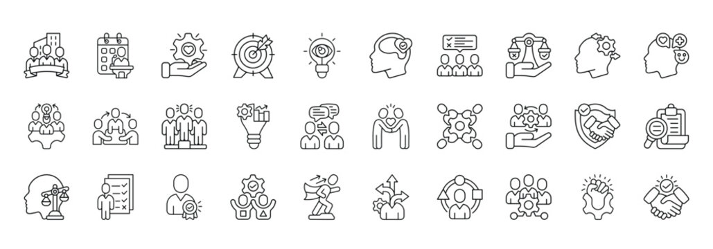 Corporate Culture Icon set Collection in Line Style. corporate, culture, identity, event, values, mission, vision