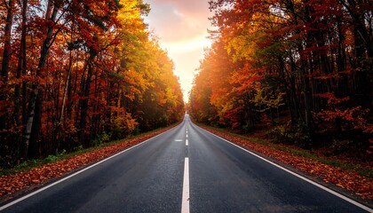 Fototapeta premium A serene autumn road stretching into the distance