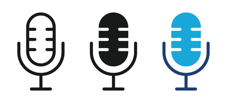 Microphone icon. Simple mic symbol for app, website or UI design element. Transparent PNG and vector