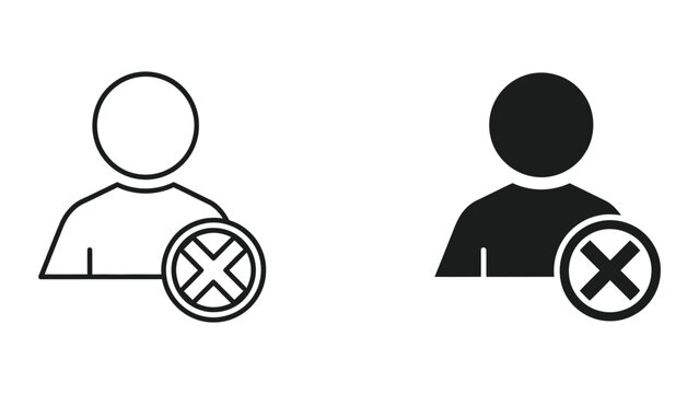 User profile icon with a prohibition sign, indicating user deletion or blocked access, in outline and solid