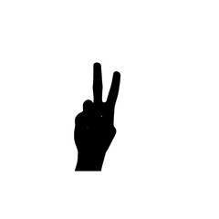 Obraz premium Minimal black silhouette of a human hand showing the victory or peace sign (V gesture). This symbolic hand gesture represents success, freedom, positivity, and non-violence. Isolated on a white backgr