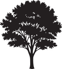 Obraz premium A black silhouette of a tree with a thick trunk and sprawling branches against a white background