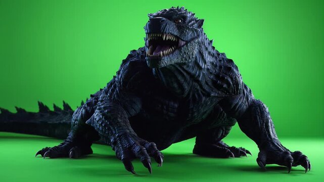 Dark Monster Creature on Green Screen Chroma Key Background.