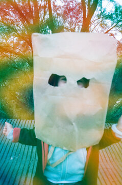 Child with Paper Bag costume. Film portrait