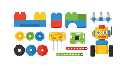 Robot Building Blocks and Electronic Components - Vector Illustration © Anisah