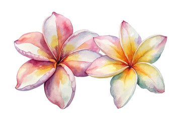 Tropical Plumeria Watercolor Bloom, Exotic Frangipani Floral Illustration Isolated on White