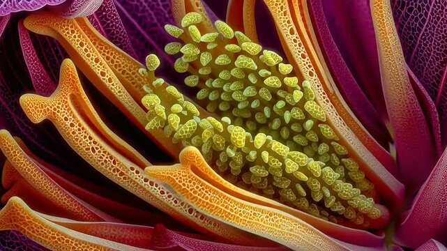 Extreme macro shot revealing intricate details of flower micro veins and pollen