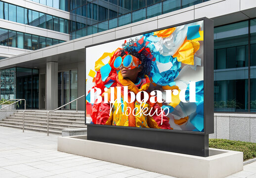 Billboard Mockup in Front of Modern Glass Business Building