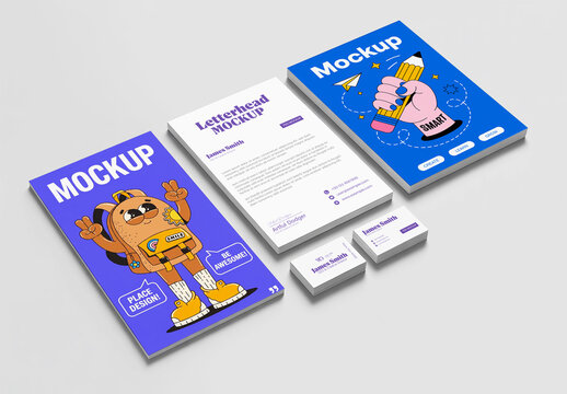 Corporate Identity Stationery and Flyer Mockup with Blue Aesthetic