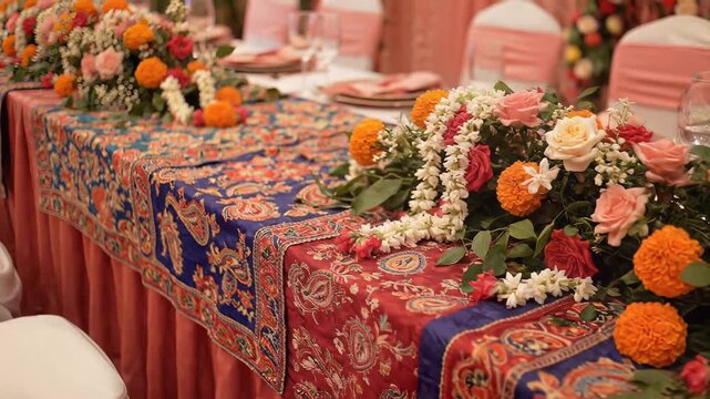 Festive Table Decor Vibrant Flowers Traditional Runners Celebration