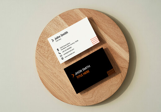 Dual Business Card Mockup on Wooden Surface Top View