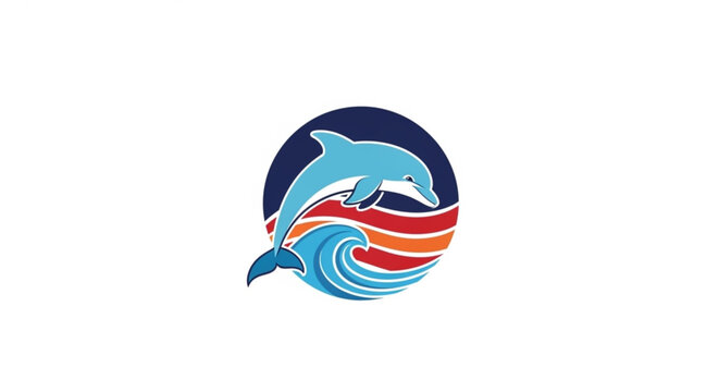 Dolphin jumping out of colorful ocean wave with sunset background symbolizing freedom and aquatic life