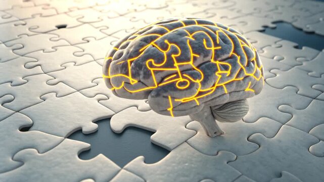 Glowing Brain Puzzle Piece Concept with Cinematic Lighting and Subtle Motion
