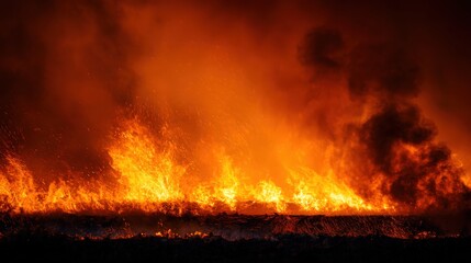 Fierce wildfire spreads across the landscape with unrelenting fury and destruction