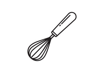 Whisk Line Icon, Kitchen Mixing Utensil Outline Vector Illustration, Minimal Design, Black Stroke, Isolated on White Background