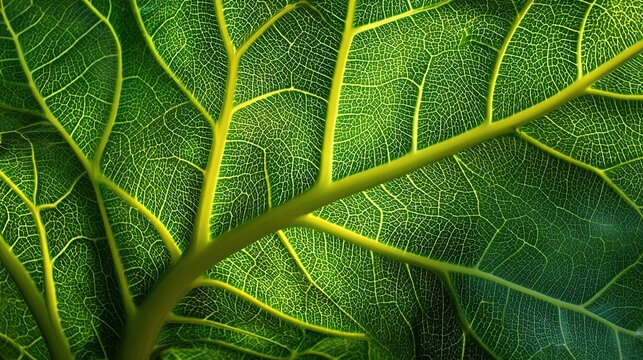 mesophyll. Close-up of leaf veins in sunlight, intricate natural patterns and botanical details. gardening catalogs, home-decor guides, designed for home decor and floral branding.