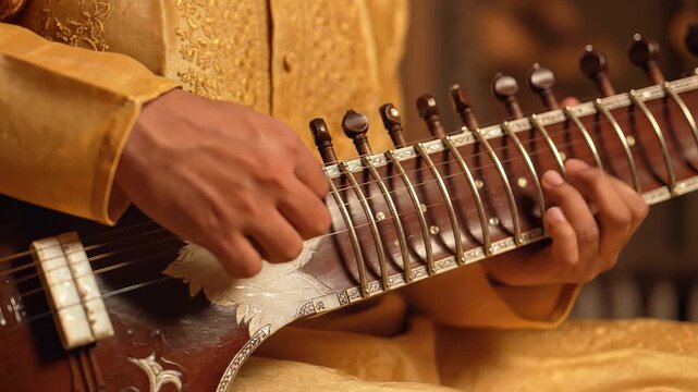 Skilled Sitar Player Performing Indian Classical Music