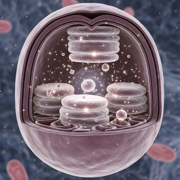Detailed cross-section of a chloroplast with grana and thylakoids
