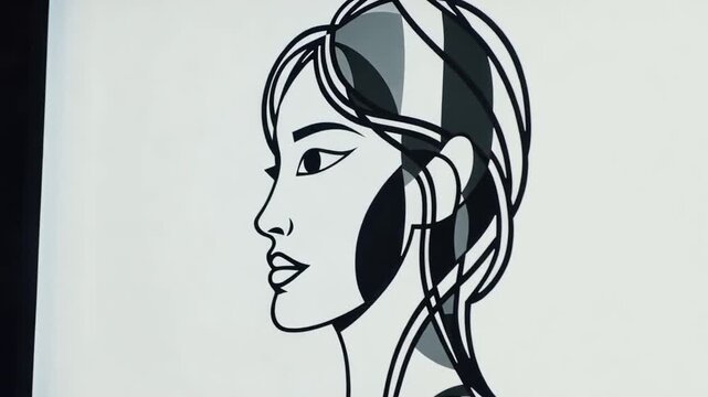 Woman Profile Illustration on Screen Display.