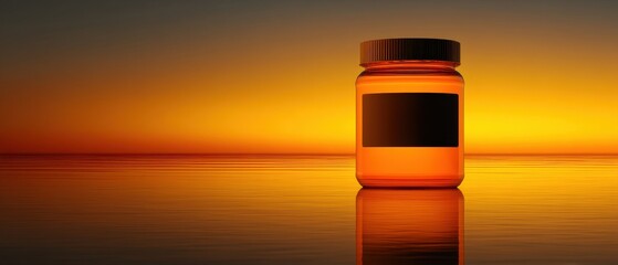Amber Jar Silhouette with Orange Sunset Background