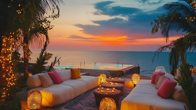 Sunset inspired cake open air lounge with ocean view