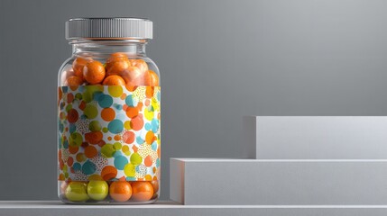 Colorful Candy Jar on Modern White Steps