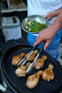 Chicken Drumstick on outdoor barbecue 